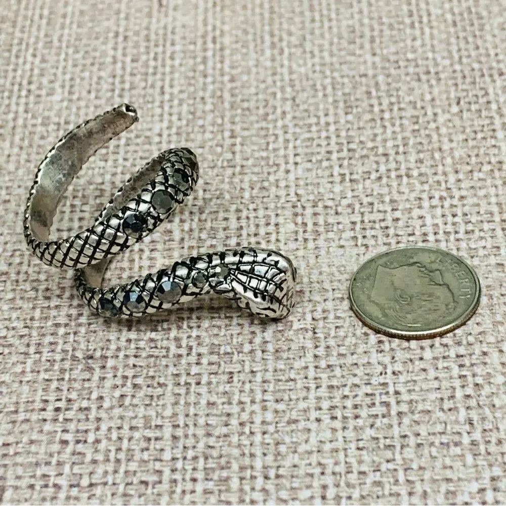 Silver Gray Crystal Snake Wrap Ring